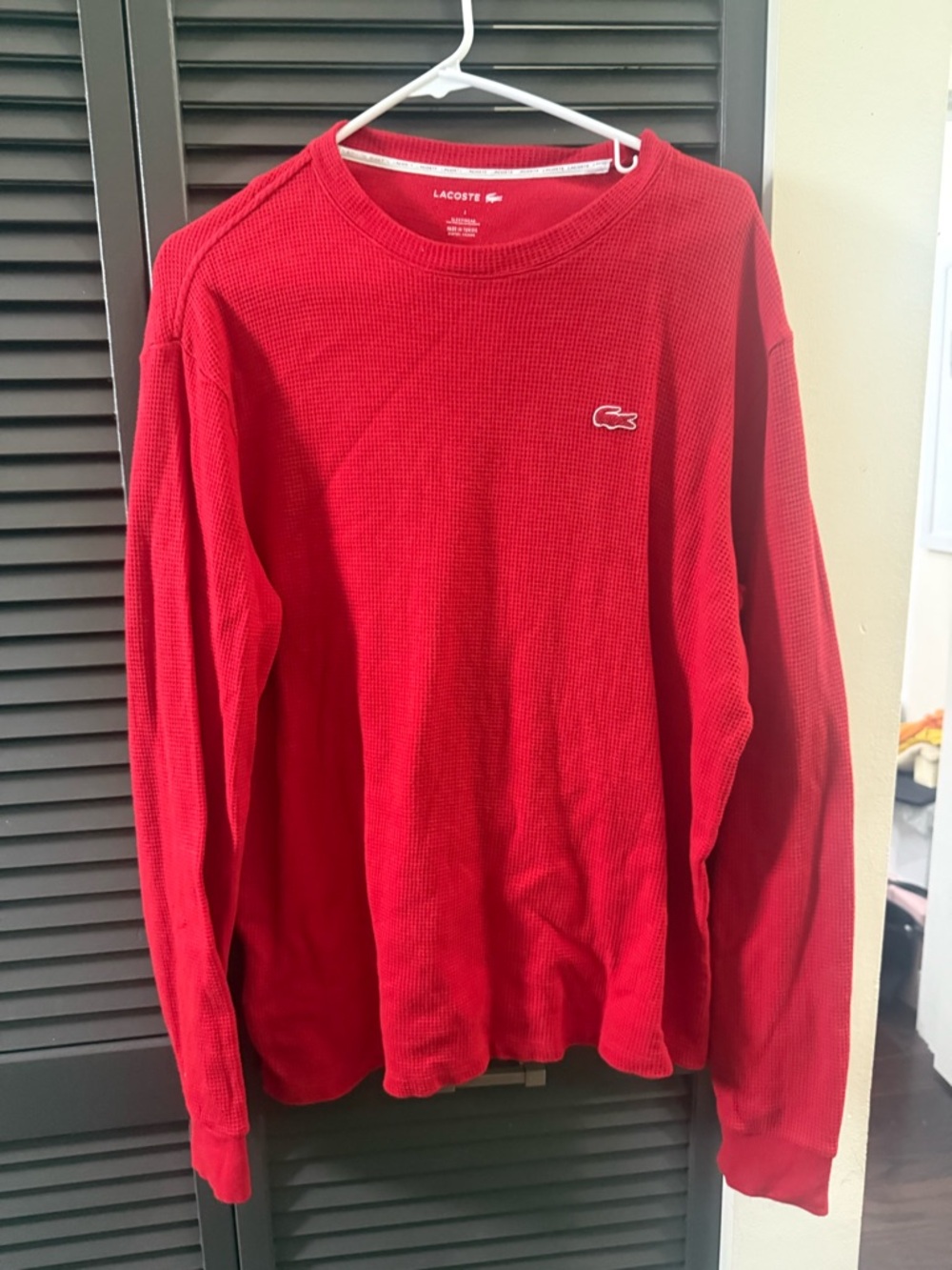 Lacoste Red Waffle-Knit Crew Sweatshirt
